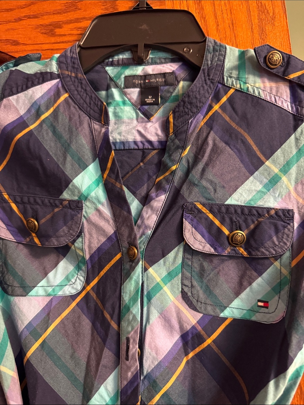 Tommy Hilfiger Navy, Teal & Yellow Plaid Lightweight Shirt Jacket